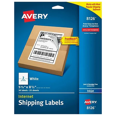 Avery White Rectangle Labels (08126) - 50 Pack