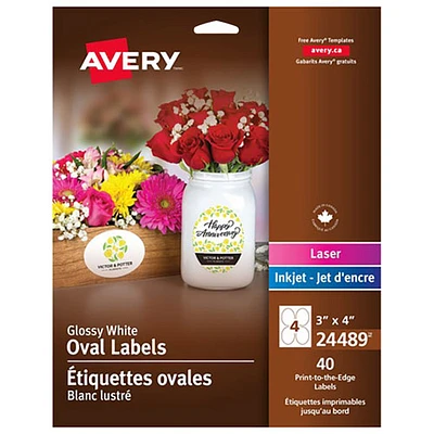 Étiquettes ovales blanches brillantes d'Avery (24489) - Paquet de 40