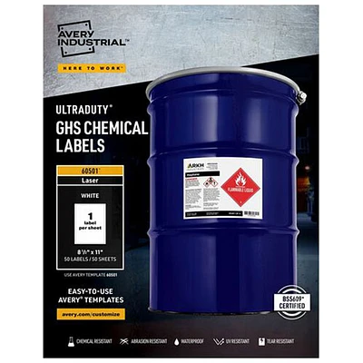 Étiquettes SGH UltraDuty pour produits chimiques d'Avery (60501) - Paquet de 50