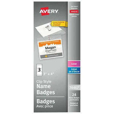 Avery Garment Friendly Clip Style Name Badge Kit (74467) - 24 Pack