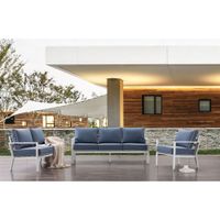 Portofino Powder Coated Aluminum Patio Sofa - White/Blue