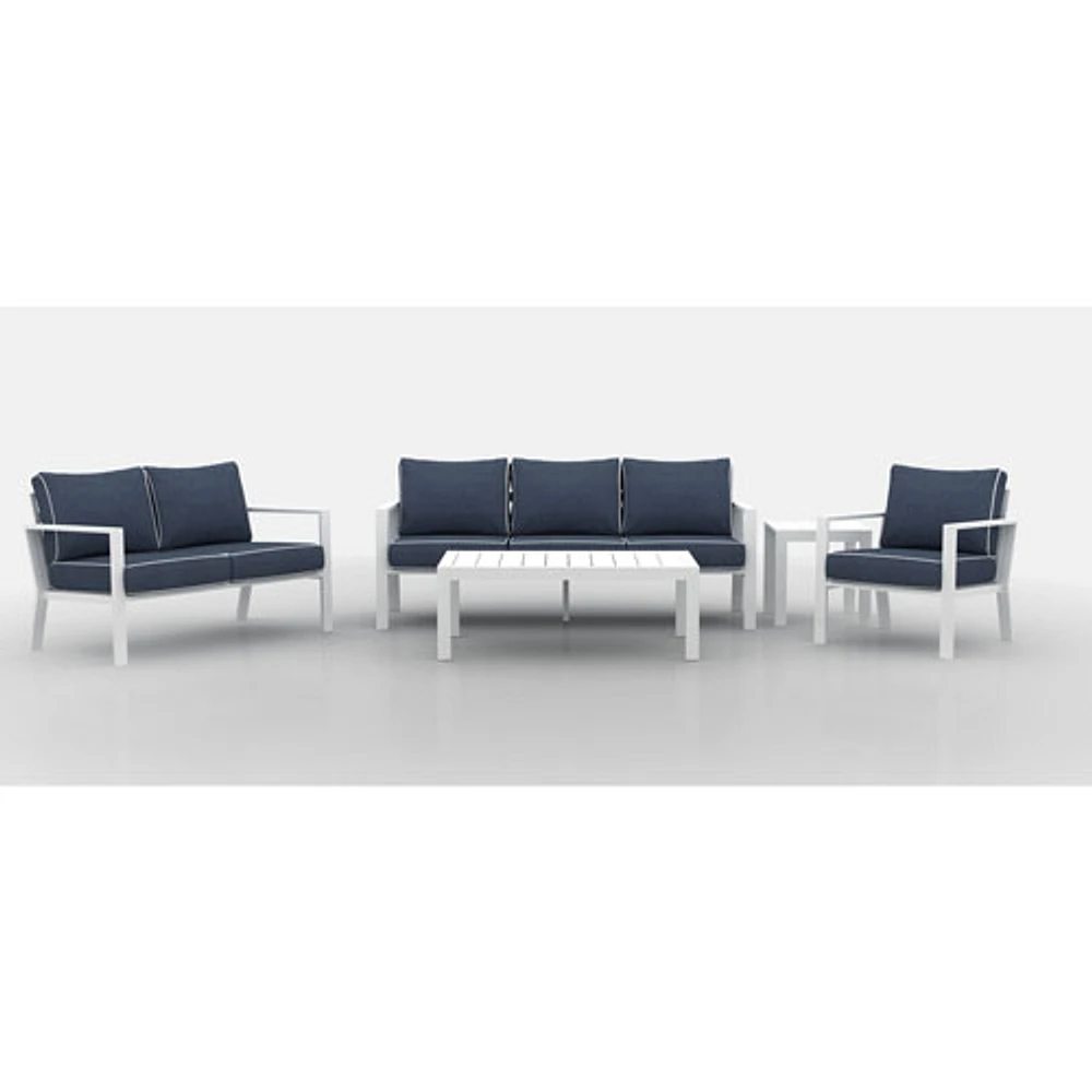 Portofino Powder Coated Aluminum Patio Sofa - White/Blue