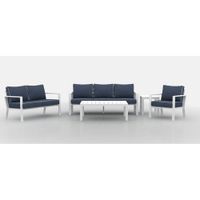 Portofino Powder Coated Aluminum Patio Sofa - White/Blue