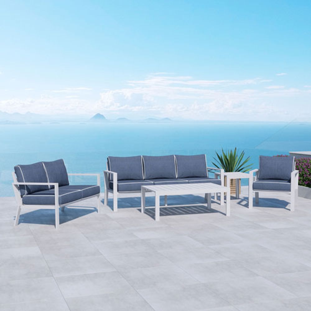 Portofino Powder Coated Aluminum Patio Sofa - White/Blue