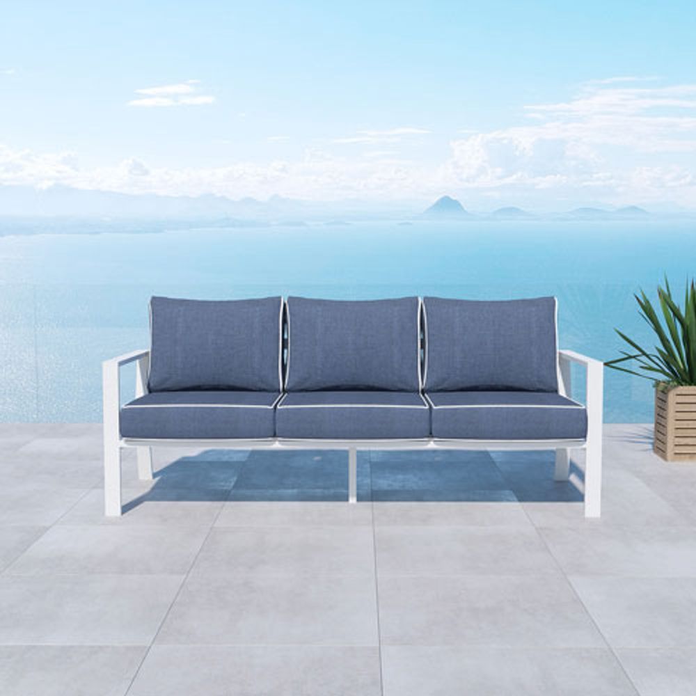 Portofino Powder Coated Aluminum Patio Sofa - White/Blue