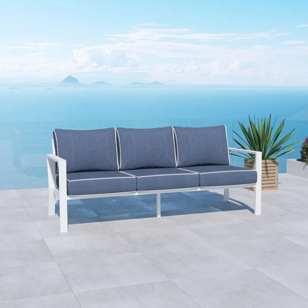 Portofino Powder Coated Aluminum Patio Sofa - White/Blue