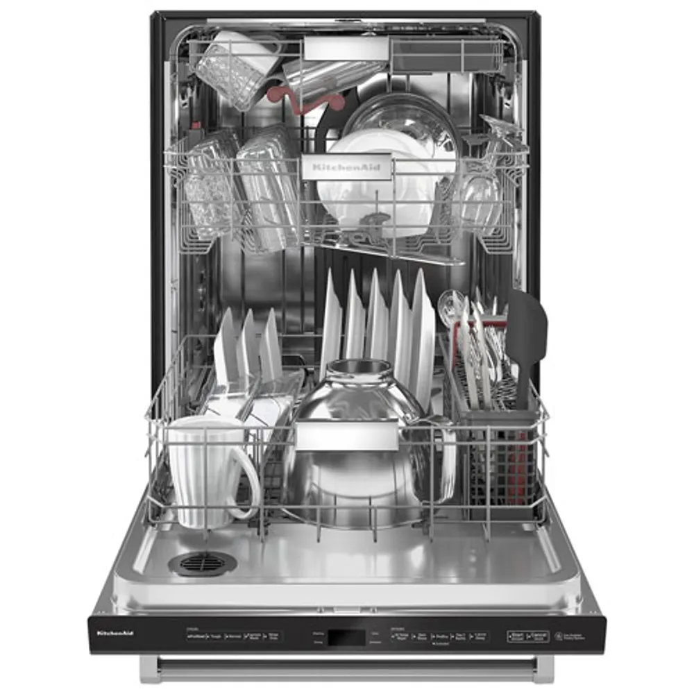 KitchenAid 24" 44dB Built-In Dishwasher with Stainless Steel Tub (KDTM604KBS) - Black Stainless