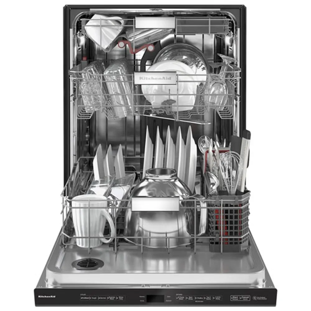 KitchenAid 24" 44dB Built-In Dishwasher with Stainless Steel Tub (KDPM804KBS) - Black Stainless