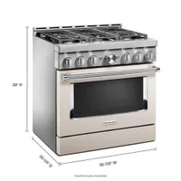 KitchenAid 36" 5.1 Cu. Ft. True Convection 6-Burner Freestanding Gas Range (KFGC506JMH) - Milkshake