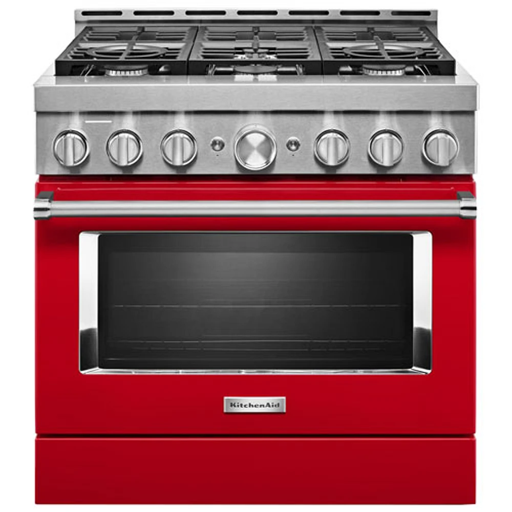 Cuisinière gaz autonome four autonett. conv. vérit. 6 brûleurs 36 po KitchenAid (KFGC506JPA) - Rouge