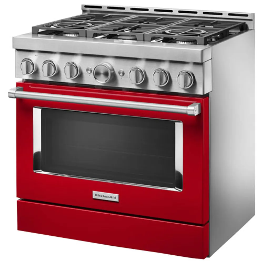 KitchenAid 36" 5.1 Cu. Ft. True Convection 6-Burner Freestanding Gas Range (KFGC506JPA) - Passion Red