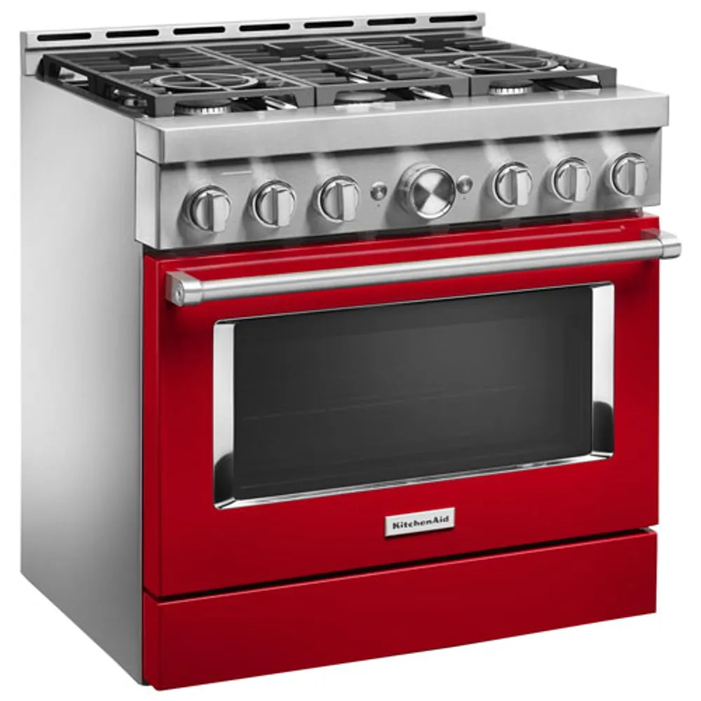 KitchenAid 36" 5.1 Cu. Ft. True Convection 6-Burner Freestanding Gas Range (KFGC506JPA) - Passion Red