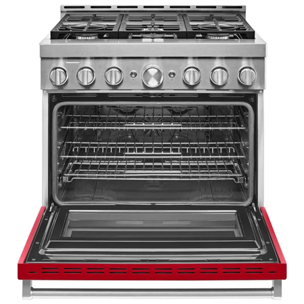 KitchenAid 36" 5.1 Cu. Ft. True Convection 6-Burner Freestanding Gas Range (KFGC506JPA) - Passion Red