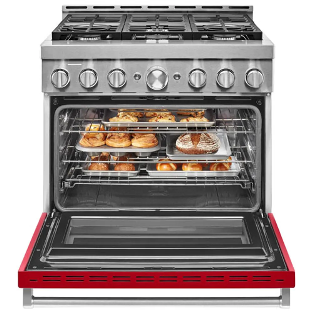 KitchenAid 36" 5.1 Cu. Ft. True Convection 6-Burner Freestanding Gas Range (KFGC506JPA) - Passion Red