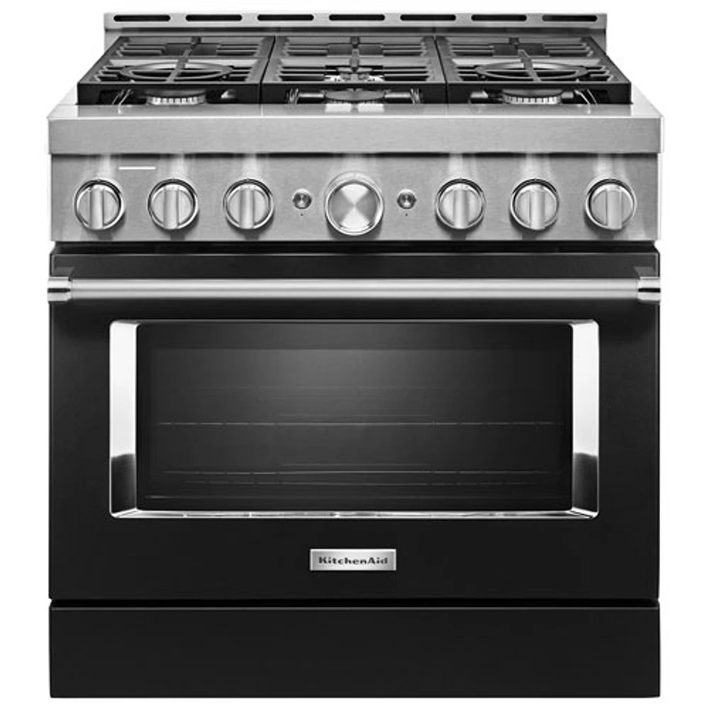 Cuisinière gaz autonome four autonett. conv. vérit. 6 brûleurs 36 po KitchenAid (KFGC506JBK) - Noir