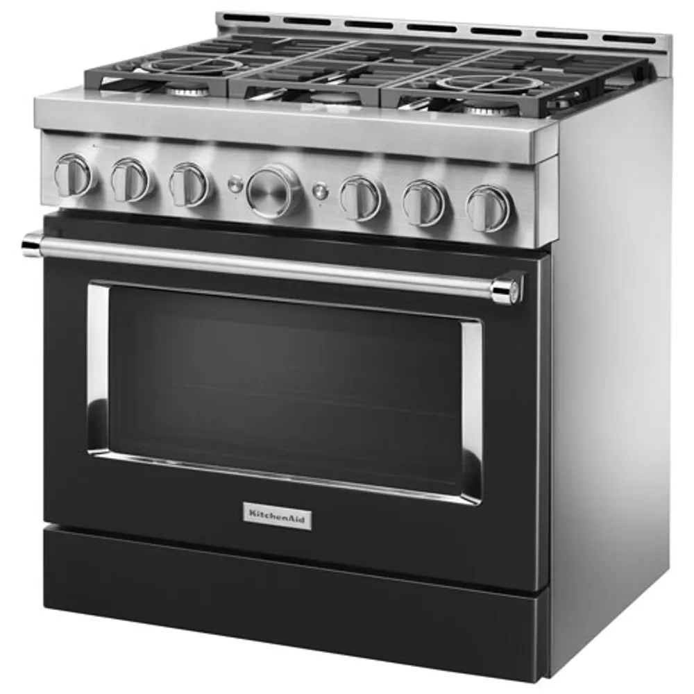 Cuisinière gaz autonome four autonett. conv. vérit. 6 brûleurs 36 po KitchenAid (KFGC506JBK) - Noir