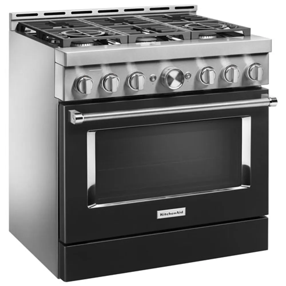 Cuisinière gaz autonome four autonett. conv. vérit. 6 brûleurs 36 po KitchenAid (KFGC506JBK) - Noir