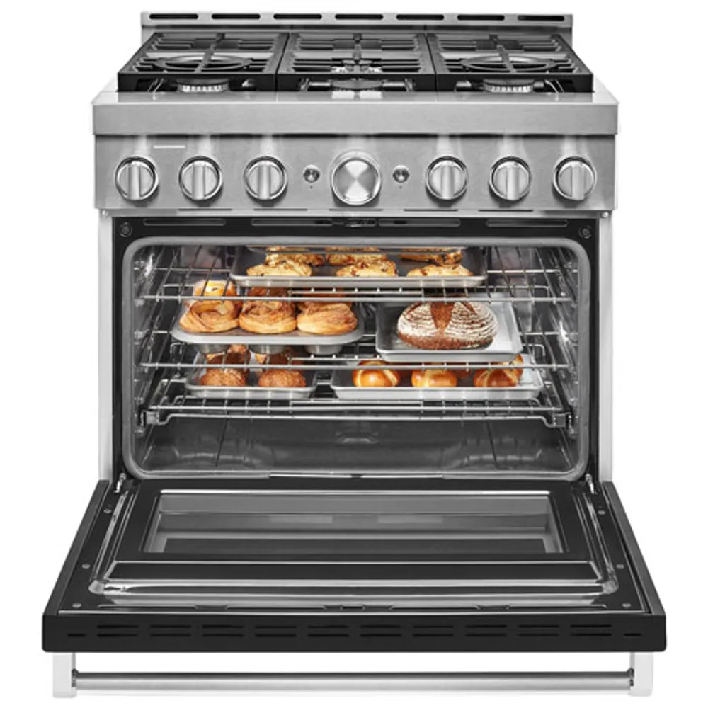 KitchenAid 36" 5.1 Cu. Ft. True Convection 6-Burner Freestanding Gas Range (KFGC506JBK) - Black