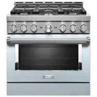 Cuisinière gaz autonome four autonett. conv. vérit. 6 brûleurs 36 po KitchenAid (KFGC506JMB) - Bleu