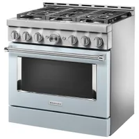 Cuisinière gaz autonome four autonett. conv. vérit. 6 brûleurs 36 po KitchenAid (KFGC506JMB) - Bleu