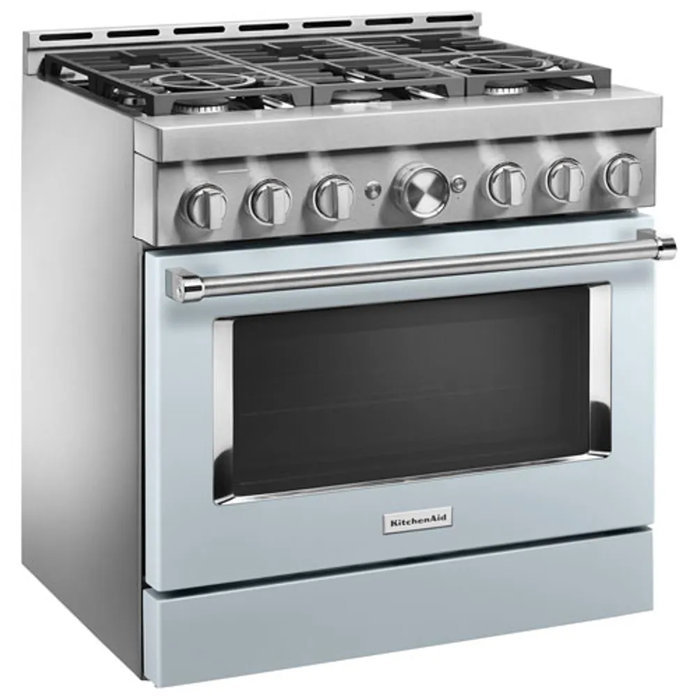 Cuisinière gaz autonome four autonett. conv. vérit. 6 brûleurs 36 po KitchenAid (KFGC506JMB) - Bleu