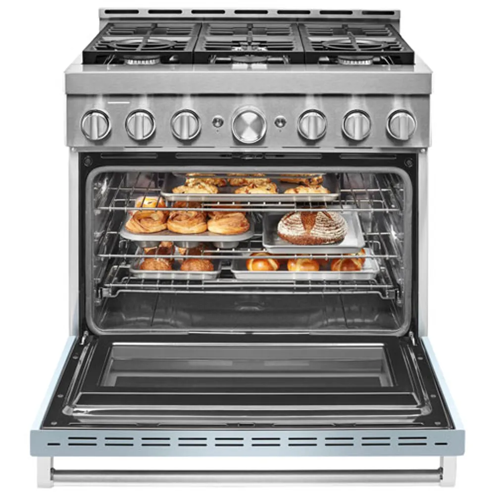 KitchenAid 36" 5.1 Cu. Ft. True Convection 6-Burner Freestanding Gas Range (KFGC506JMB) - Misty Blue