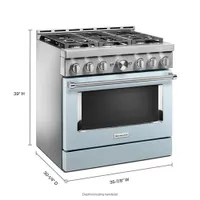 Cuisinière gaz autonome four autonett. conv. vérit. 6 brûleurs 36 po KitchenAid (KFGC506JMB) - Bleu