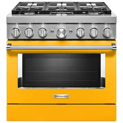 Cuisinière gaz autonome four autonett. conv. vérit. 6 brûleurs 36 po KitchenAid (KFGC506JYP) - Jaune