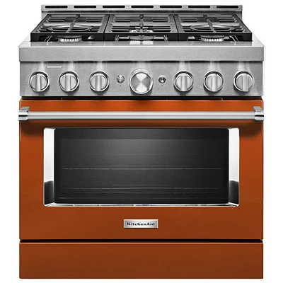 KitchenAid 36" 5.1 Cu. Ft. True Convection 6-Burner Freestanding Gas Range (KFGC506JSC) - Orange