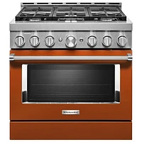 Cuisinière gaz autonome four autonett. conv. vérit. 6 brûleurs 36 po KitchenAid (KFGC506JSC) -Orange