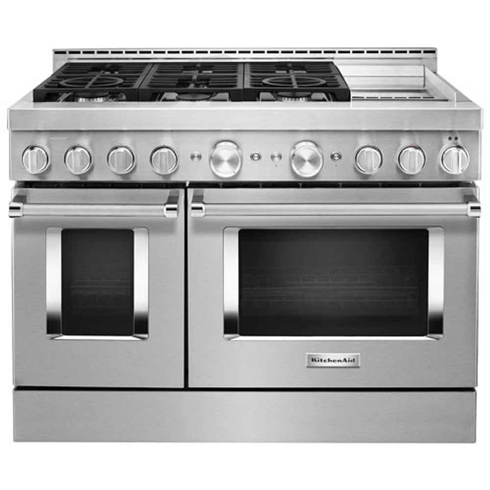 KitchenAid 48" 6.3 Cu. Ft. Double Oven 6-Burner Freestanding Gas Range (KFGC558JSS) - Stainless Steel