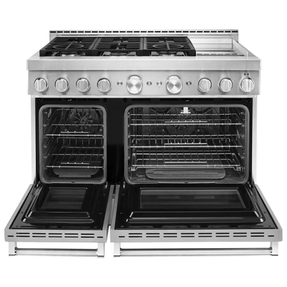 KitchenAid 48" 6.3 Cu. Ft. Double Oven 6-Burner Freestanding Gas Range (KFGC558JSS) - Stainless Steel