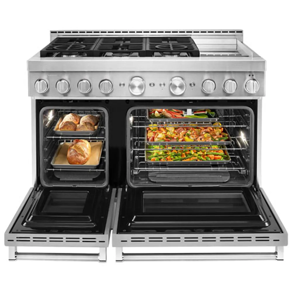 KitchenAid 48" 6.3 Cu. Ft. Double Oven 6-Burner Freestanding Gas Range (KFGC558JSS) - Stainless Steel