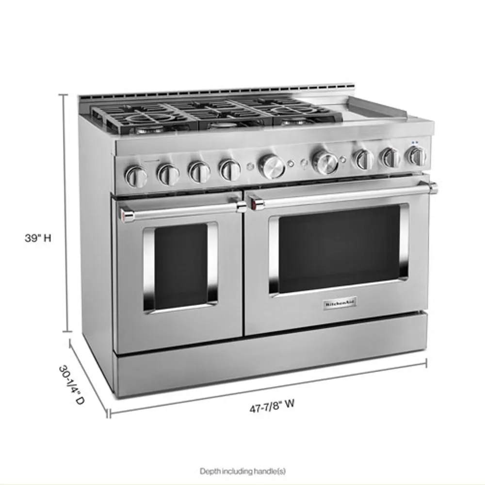 Cuisinière gaz autonome deux fours conv. véritable four autonett. 48 po KitchenAid(KFGC558JSS) -Inox