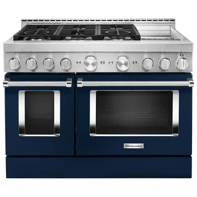 KitchenAid 48" 6.3 Cu. Ft. Double Oven 6-Burner Freestanding Gas Range (KFGC558JIB) - Ink Blue