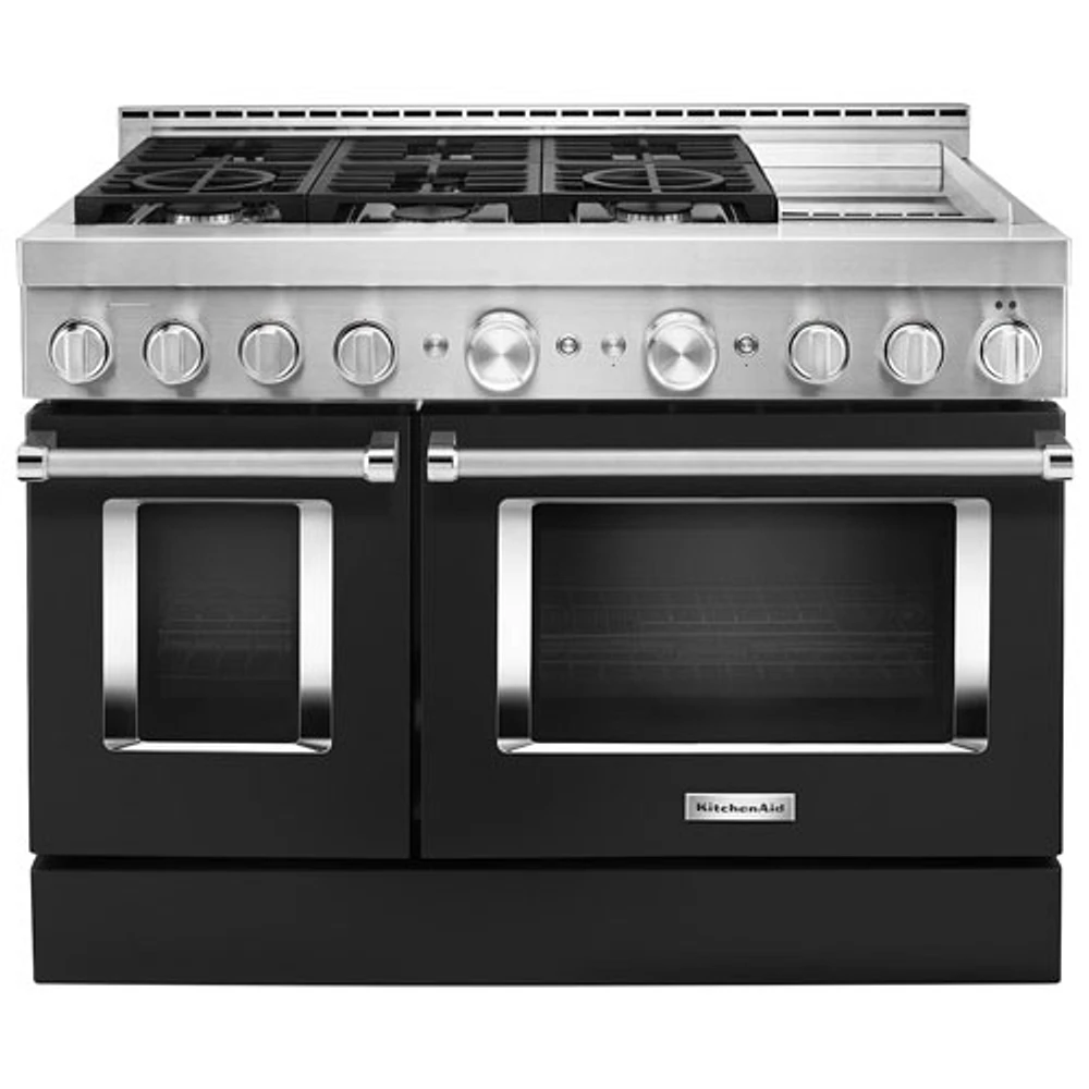 KitchenAid 48" 6.3 Cu. Ft. Double Oven 6-Burner Freestanding Gas Range (KFGC558JBK) - Black