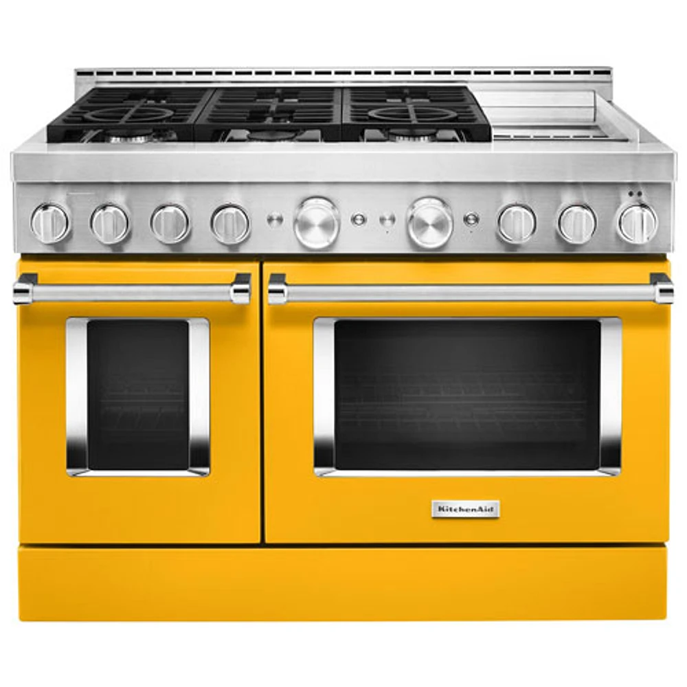 KitchenAid 48" 6.3 Cu. Ft. Double Oven 6-Burner Freestanding Gas Range (KFGC558JYP) - Yellow Pepper