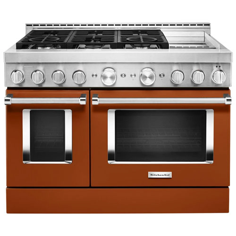 Cuisinière gaz auton. deux fours conv. véritable four autonett. 48 po KitchenAid(KFGC558JSC)- Orange