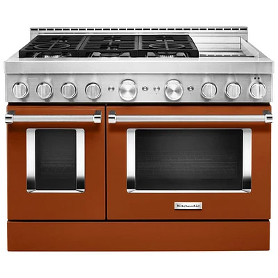 KitchenAid 48" 6.3 Cu. Ft. Double Oven 6-Burner Freestanding Gas Range (KFGC558JSC) - Orange