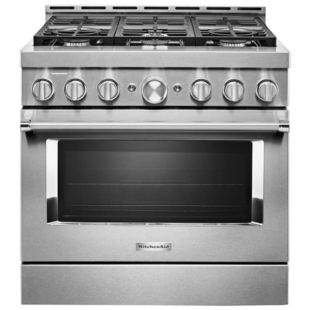 Cuisinière gaz autonome four autonett. conv. vérit. 6 brûleurs 36 po KitchenAid (KFGC506JSS) - Inox