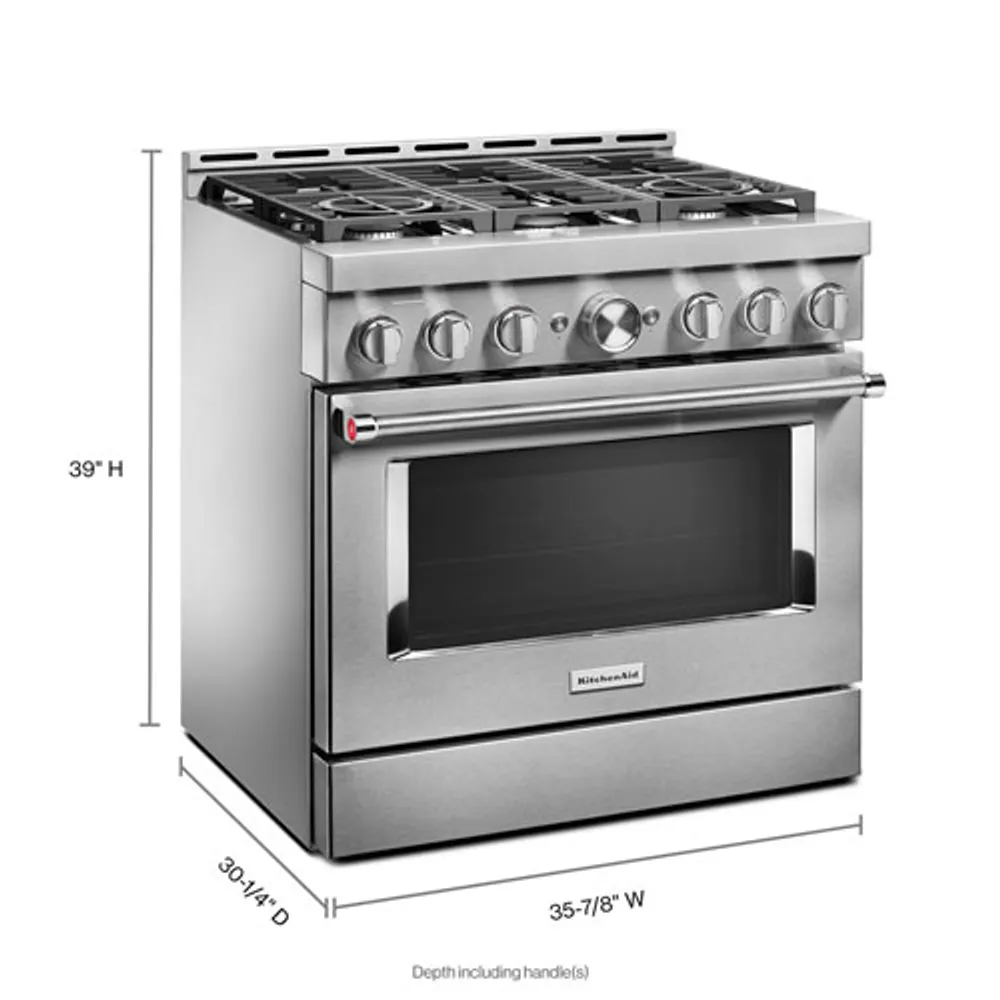 KitchenAid 36" 5.1 Cu. Ft. True Convection 6-Burner Freestanding Gas Range (KFGC506JSS) - Stainless