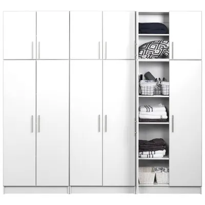 Elite 6-Piece 89 x 96" Transitional Storage & Stackable Wall Cabinet Set - White