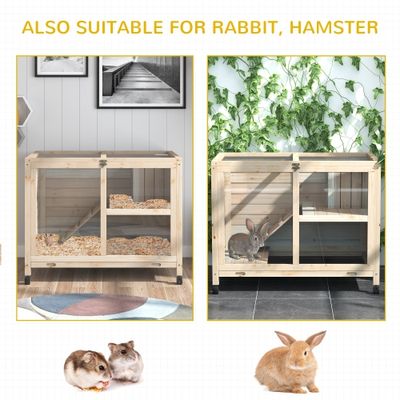 PawHut Solid Wood Rabbit Hutch Bunny Cage Pet Guinea pig House Indoor  Water-Resistant Small Animals Habitat Home W/ Ramp Pull Out Tray 360°  swivel wheels, Natural Wood | Bramalea City Centre
