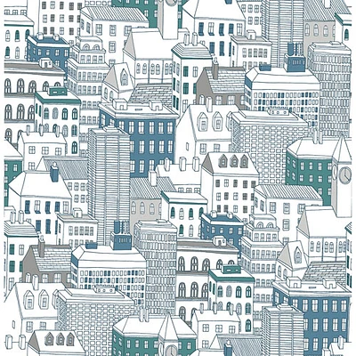 Brewster West City Wallpaper - Teal