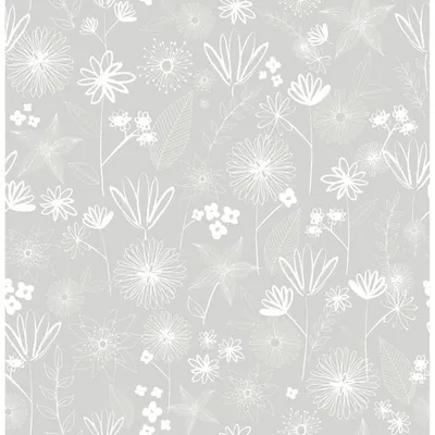 Brewster Florals & Flowers Wallpaper - Mariska Grey Meadow