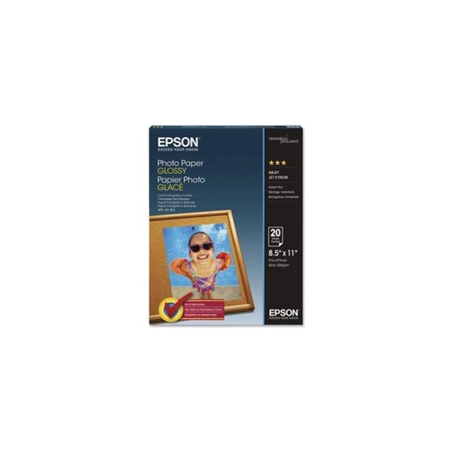 Epson Glossy Photo Paper, 8.5 x 11 Inches, 20 Sheets per Pack  (S041141),White