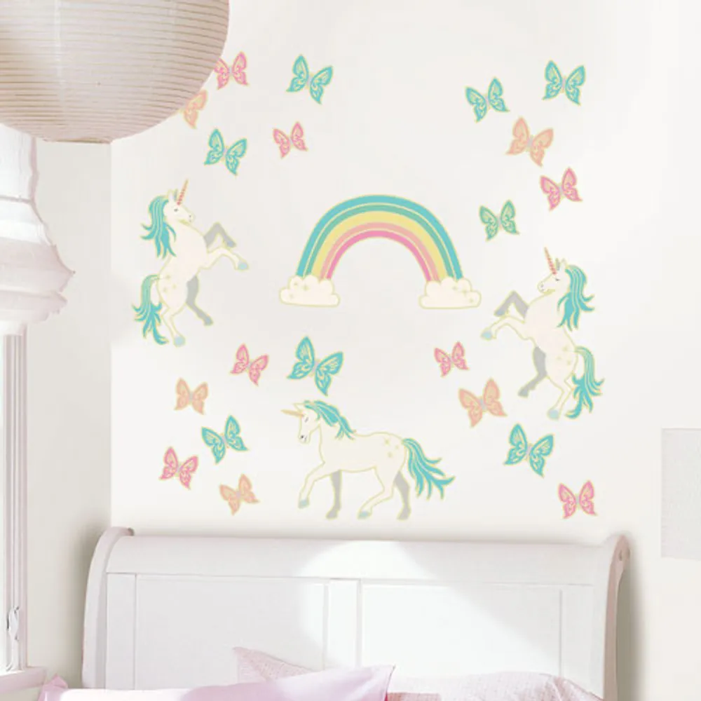 Lot de décorations murales de licornes phosphorescentes de WallPops
