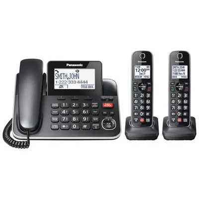 Panasonic 2-Handset DECT 6.0 Corded/Cordless Phone with Answering Machine (KXTGF872B)