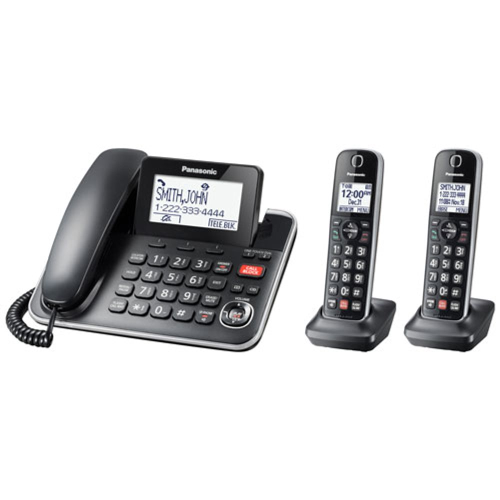 Panasonic 2-Handset DECT 6.0 Corded/Cordless Phone with Answering Machine (KXTGF872B)