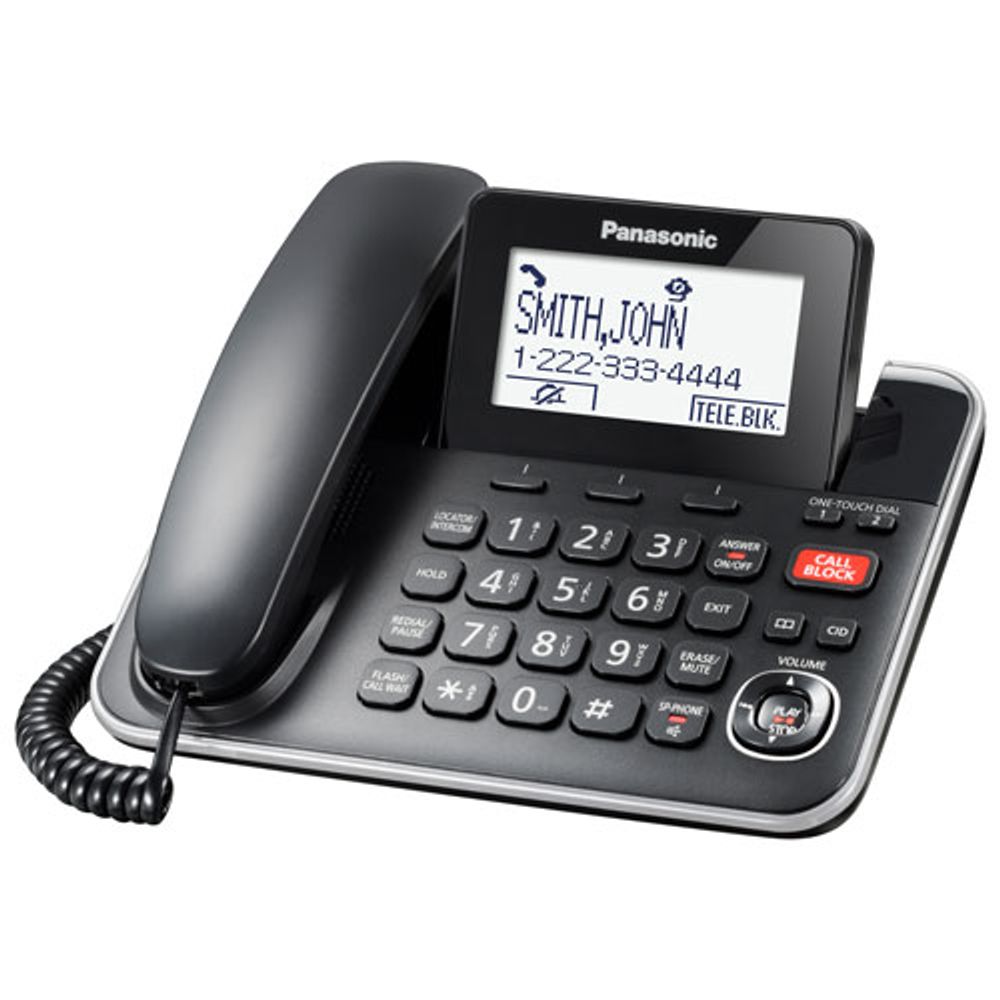 Panasonic 1-Handset DECT 6.0 Corded/Cordless Phone with Answering Machine (KXTGF870B)